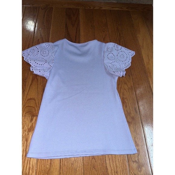 Women's Chelsea & Theodore Eyelet Sleeve Top Ribbed Knit Blouse Lavender XS - Picture 6 of 8